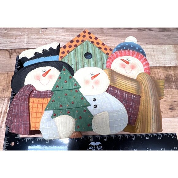 Handcrafted Wooden Snowman Family Winter Scene Decor Plays Music - Picture 4 of 6